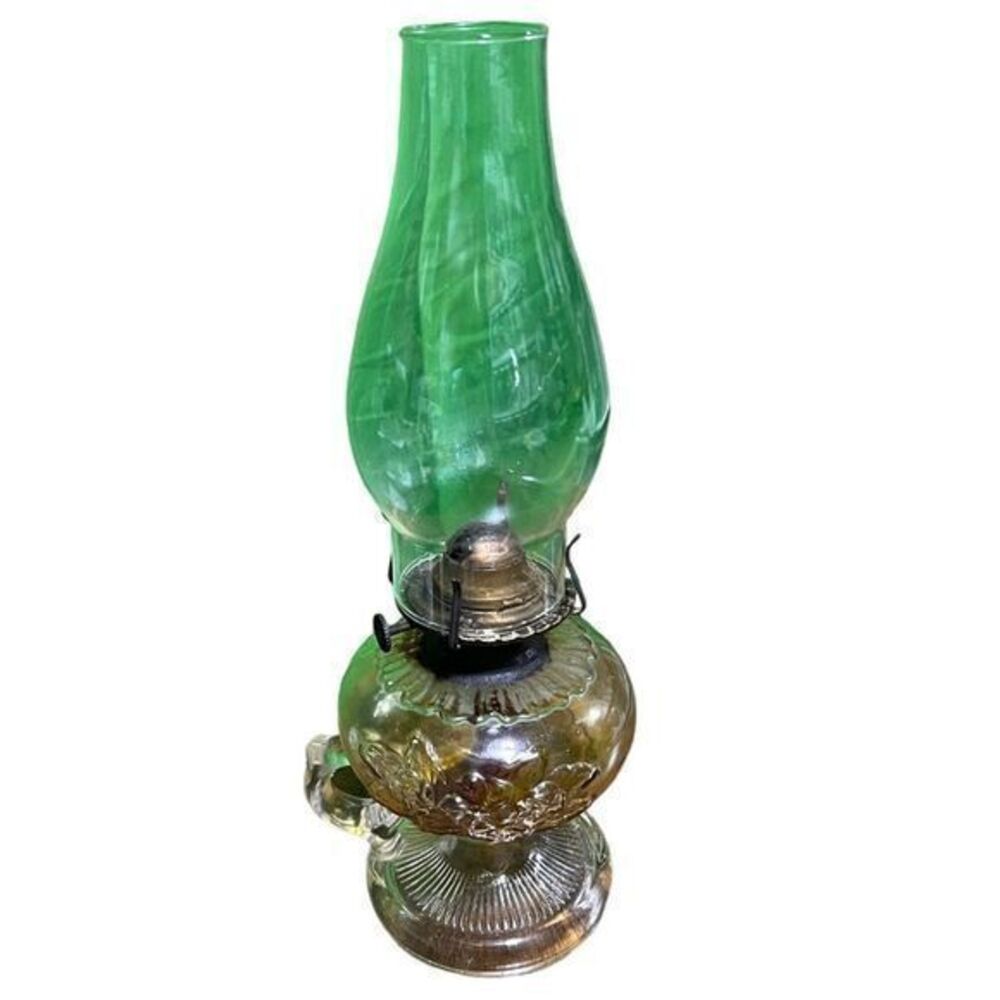 Vintage 14" Glass Table Kerosene Oil Lamp Floral Design Home‎ Decor